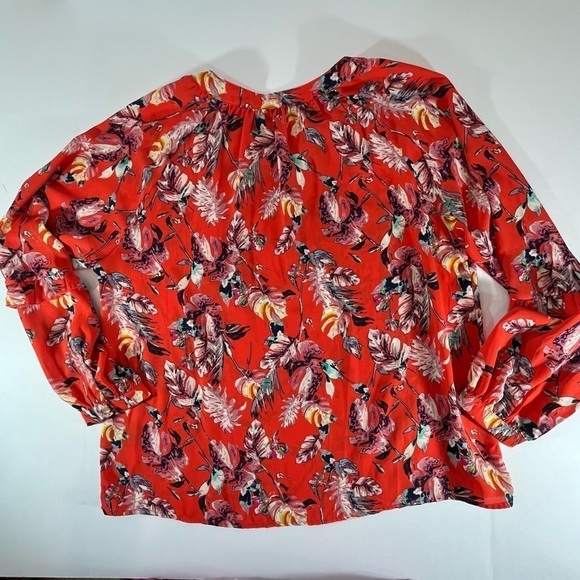 BUCKLE BLACK Red Abstract Feathers Palms Floral Blouse Size XL Whimsy Career - Picture 9 of 11